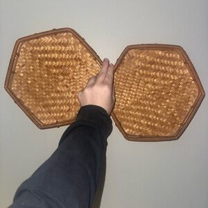 Boho Woven Rattan Wall Decor Set of 2